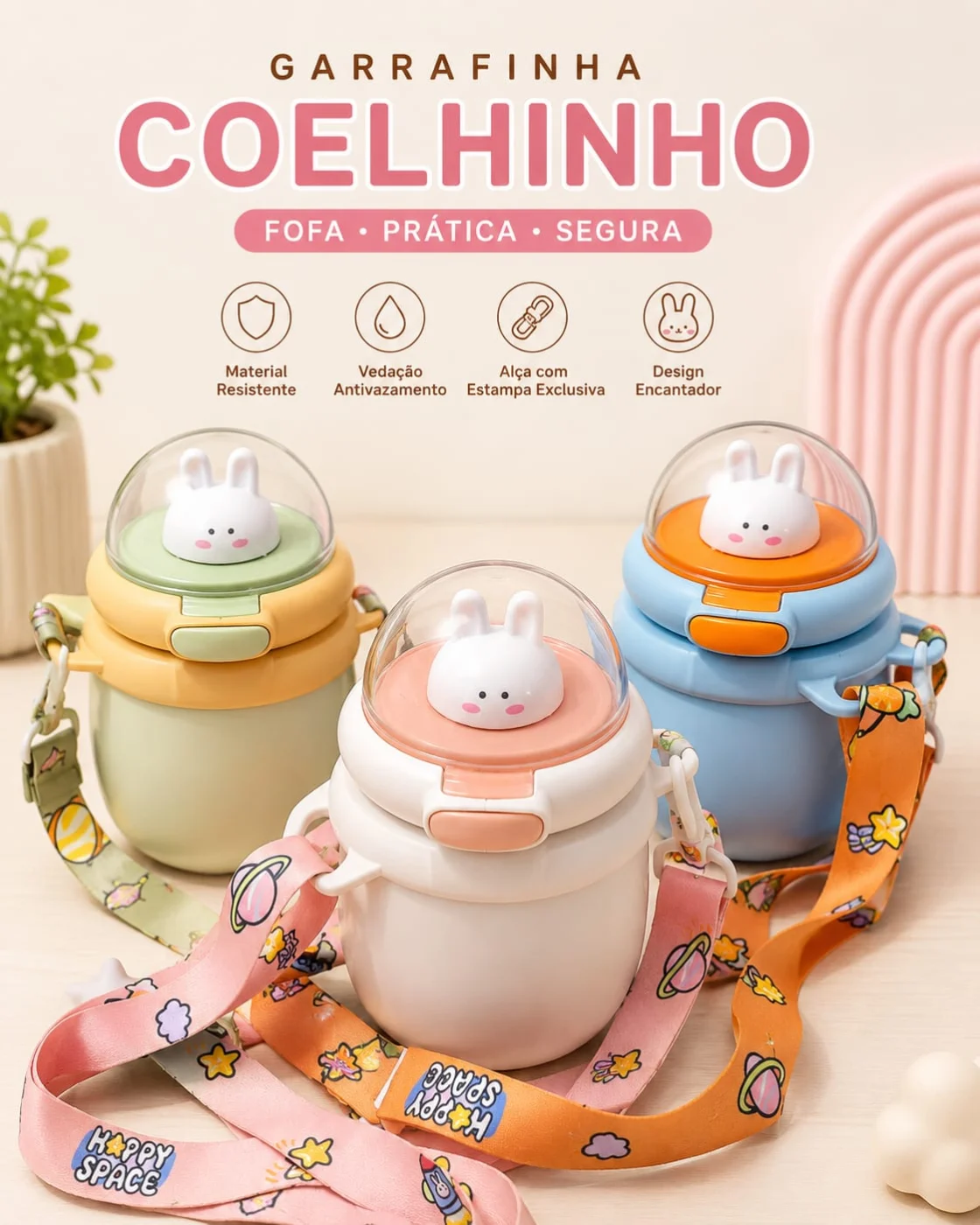 Garrafinha Coelhinho Fofa Prática Segura